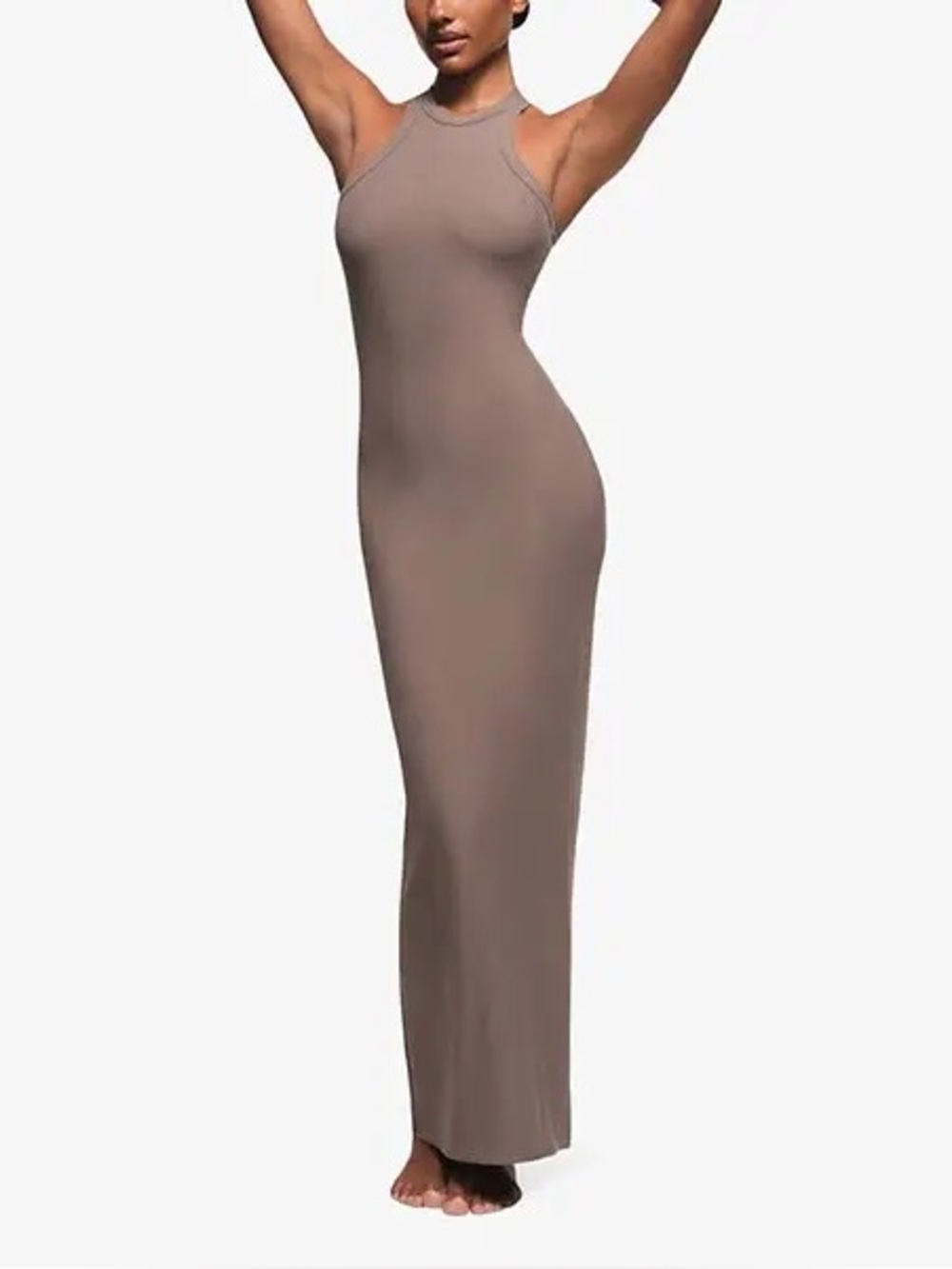 SKIMS Soft Lounge Amethyst Taupe Ribbed Sleeveless Maxi Dress Small